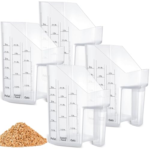 Uiifan 2 Pcs Feed Scoop with Measurements 3 Quarts Plastic Measuring Pellet Reusable Scoop for Horse Goat Sheep Cattle Feeding Supplies