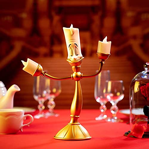 Beauty and The Beast Candle Holder Candle Holder Ornament Alarm Clock Ornament Retro Home Decoration Collection Resin Ornament- Birthday Gift (LED Lights)