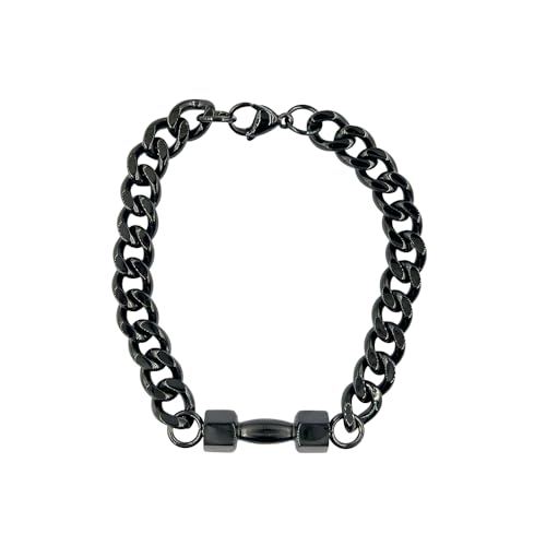rgwtgkyh Traintough Dumbbell Bracelet, Stainless Steel Bracelet Gym Bracelet Cuban Link Bracelet for Men Gym Gifts for Him (black)