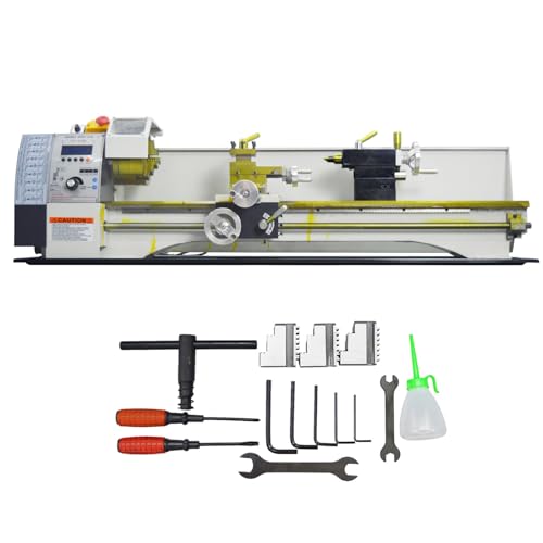 Yokoma Metal Lathe Benchtop Mini Metal Lathe Machine Horizontal Precision Lathe Electronic Gearless Auto Change of Metric and Inch Thread Bench Lathe 1100W Brushless Motor 110V