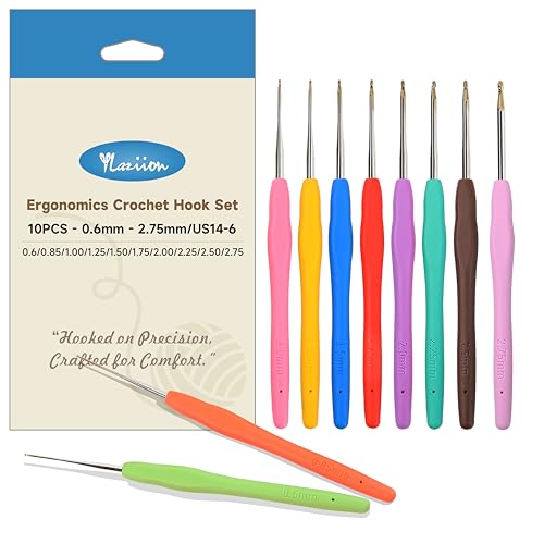 YLaziion 10PCS Small Crochet Hooks Set (0.6mm-2.75mm), Gold-Plated Steel & Ergonomic Soft Grip Handle Crochet Hook Needles Thread Crochet Hooks for Lace Knitting Needles, Yarn, Micro Amigurumi