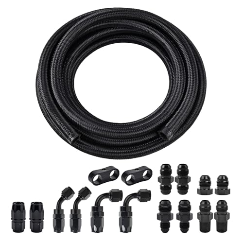 EVIL ENERGY 6AN Fuel Line Kit, 6AN Hose Nylon Braided Fuel Line Hose Fitting Kit CPE Transmission Cooler Line 10FT