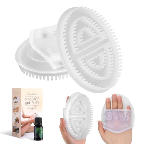 2 PCS Meridian Brush Massage Body Brush, 2025 Upgraded Meridian Massage Brushes with 10 ML Essential Oil, Full Body Relaxation Cellulite Massager Brushes for Belly, Arms, Legs, Back (White)