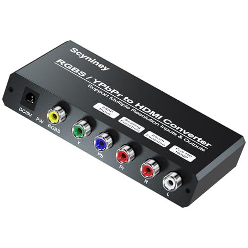 RGBS Component to HDMI Scaler Converter, Scyniney RGBS YPbPr to HDMI Converter with Scaling Function, Compatible with 240P Input for PS1/PS One/PS2/NGC/Wii/DVD/VHS/VCR