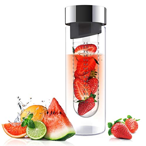 Asobu Flavor It 20 Ounce Glass Water Bottle With Fruit Infuser, Smoke Silver