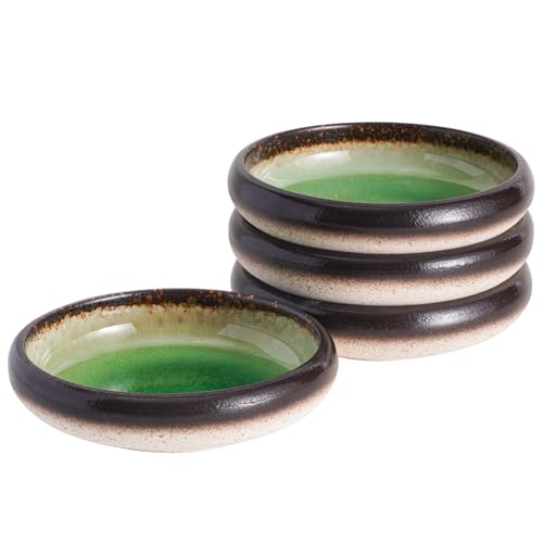 Uaral Japanese Salad Plate,Plates and Bowls Set,Stoneware Dish Set,Appetizer Plates Set of 4,5.5inch,14oz(Crack Green)