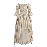 LTAKK Renaissance Dress Medieval Costume Victorian Dresses Women Peasant Gothic Fairy Witch Wedding Under Dress, Beige, S/M