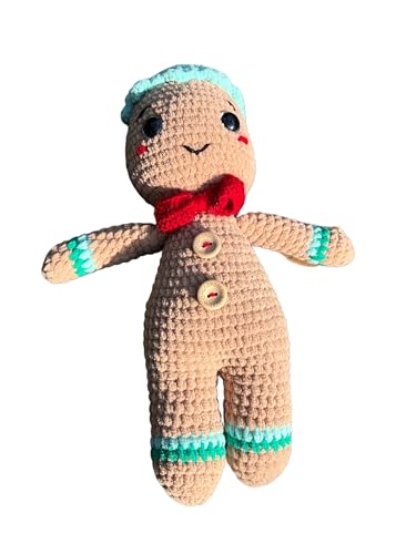 Handmade Amigurumi Gingerbread Doll – Soft Crochet Plush Toy with Bow Tie – Cute Stuffed Doll for Kids & Collectors – 11 in (28 cm) Muñeco de Jengibre Amigurumi Hecho a Mano – Peluche de Crochet Suave con Moño – Muñeco Tierno para Niños y Coleccionistas – 28 cm (11 in)