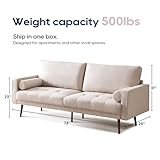 Vonanda Fabric Sofa Couch, Mid-Century 73 Inch 3 Seater Linen Couch with Hand-Stitched Comfort Cushion and Bolster Pillows for Living Room,Elegant Beige