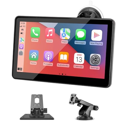 Portable Wireless CarPlay Screen for Car, 7" HD Touch Screen for Car with Apple CarPlay & Android Auto, Pantalla para Carros with Bluetooth/AUX/FM Transmitter/Voice Control/Navigation for All Vehicles