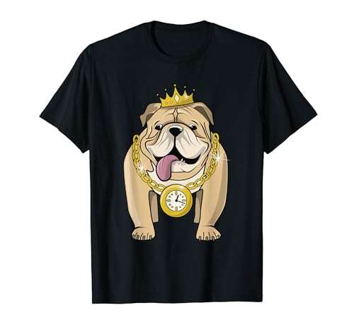 Bulldog Rapper T-shirt Hip-Hop Dog Crown Gold Chain Clock T-Shirt for Men Women Kids