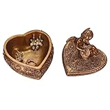 S-MANTIS Vintage Box Antique Trinket Organizer Rings Earrings Storage Gilded Heart Shape Box With Sophisticated Floral Decor And Cherub Figurine Playing The Harp Lid Keepsake Gift (Antique Gold-Heart)