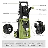 Electric Pressure Washer - 4000PSI 2.8GPM with Nozzle Set, Power Washer with Hose Reel, Foam Cannon Included, Car Wash Machine with Wash Mitt, High Pressure Washer for Deck, Driveway, Patio