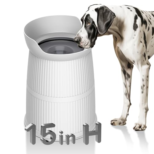 Salodal Elevated Dog Bowls Large Sized,15.4in High Raised Stand,4.4L No Spill Dog Water Bowl,Stainless Steel Bowl,Adjustable,Non-tip,Non-Slip, Water Dispenser for Large Medium Pets