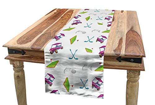 Ambesonne Golf Table Runner, Clubs Carts Ball Flag on The Grass Championship Tournaments, Rectangle Scarf for Dining Room Kitchen Table Setting Decor, 14" X 90", Lime Green Purple