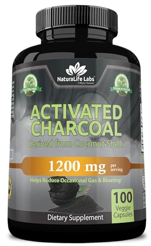 Activated Charcoal Capsules - 1,200 mg Highly Absorbent Helps Alleviate Gas & Bloating Promotes Natural detoxification Derived from Coconut Shells - per Serving - 100 Vegan Capsules