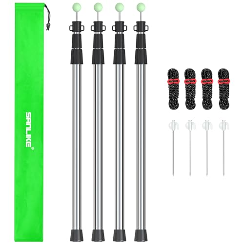 SANLIKE Telescoping Tent Tarp Pole Set 4PCS Adjustable Camping Poles with Tent Stakes and Guy Lines, 33"-86.6" Upgrade Thicked Stainless Steel Camping Poles for Backpacking Hiking Awning, Black