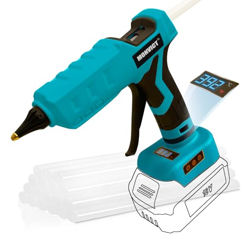 MONVICT 100W Cordless Glue Gun for Makita 18V Battery, Upgraded Digital Temperature Adjustable Handheld Electric Power Full Size Heavy Duty Hot Glue Gun with 10 Glue Sticks (Tools only)