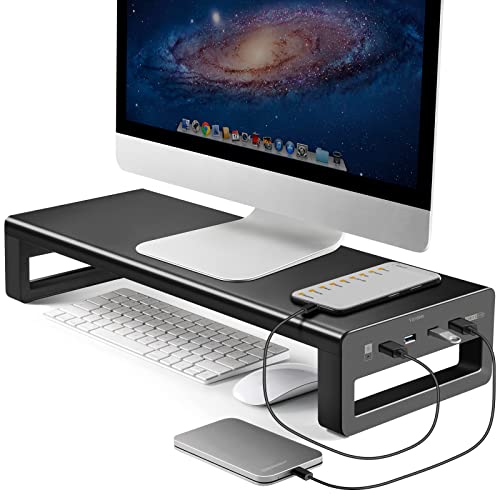 Vaydeer USB 3.0 Monitor Stand, Metal Monitor Riser with Hub, Support Transfer Data, Keyboard and Mouse Storage Desk Organizer for Laptop,Computer,Notebook,MacBook(Monitor Size Up to 27 inches)