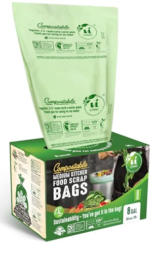 UNNI Compostable Liner Bags, 6-8 Gallon, 30 Liter, 400 Count, 0.85 Mil Heavy Duty, Food Scrap Bags for Medium Bins, ASTM D6400, US BPI, CMA and Europe OK compost HOME Certified, San Francisco