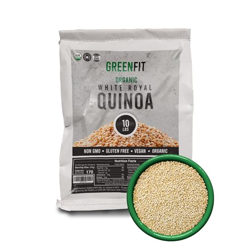 Royal Organic White Quinoa | OA Quinoa Now Greenfit | Non-GMO, Gluten-Free, Vegan, and Organic | Complete Protein, High Fiber, Low-Calorie White Quinoa | (10 Pound - Pack of 1)