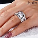 Jeulia 3 PC Wedding Ring Set 5.2ct Radiant Cut Moissanite Engagement Ring for Women 925 Sterling Silver Ring Cubic Zirconia Diamond Eternity Bands Anniversary Promise Ring Bridal Set (9)