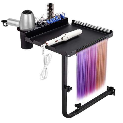 Noverlife Hairstylist Color Tray for Salon Attach to Chair, 360 Degree Rotating Salon Tray for Barber Chair Adjustable Styling Chair Tray, No Wheels Metal Tray for Hairdressing Tools, Tattoo Tools