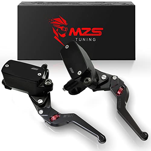 MZS 7/8 Motorcycle Levers, Hydraulic Brake Clutch Lever Set Master Cylinder Reservoir Wheel Adjustable Short Universal Black for Motorbike Street Sport Dirt Bike Scooter ATV