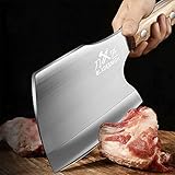 BLADESMITH Meat Cleaver Butcher Axe Bone Chopper Heavy Duty - 6.3'' Bone Cutting Knife Bone Breaker, Stainless Steel Thicken Blade & Pear Wood Handle, Slaughterhouse Looks Manly,2025 Gifts