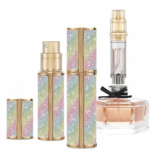 muilsae AE00RB Sparkling Travel Perfume Bottle, 5ml Mini Perfume Atomizer Sprayer, Glitter Diamond Pump Fill Perfume Bottle for Traveling, Vacation & Bussiness (Sparkling Rainbow)