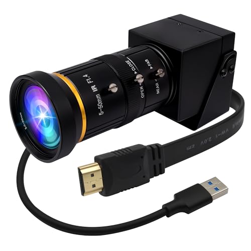 ELP 4K USB3.0 HDMI USB Camera Manual Zoom Webcam 4K 60fps PC Camera Mini Close-up Camera for Computer H.264 Telescope USB Security Camera 8mp Industrial CCTV Camera (5-50mm 10X Zoom Lens)