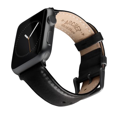 Archer Watch Straps - Top Grain Leather Straps for Apple Watch (Black/Matched Thread, Matte Gray Hardware, 44/45/46/49mm)