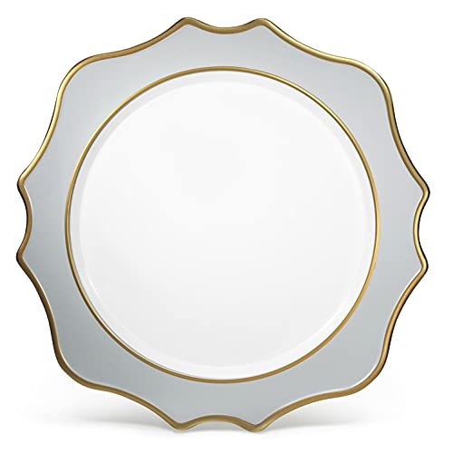 " OCCASIONS " 10 Pieces Round 13'' Round Acrylic Plastic Wedding Chargers, Dinner Party Decoration Charger Plates (Scalloped Dolphin Gray and Gold)