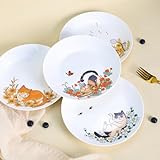 Colias Wing 8 Inch Cat and Flower Pattern Stylish Design Ceramic Salad/Pasta/Fruit/Appetizer/Dessert Dishes Holiday Plates Christmas Dinner Plates-Set of 4-4 Cats-8 Inch