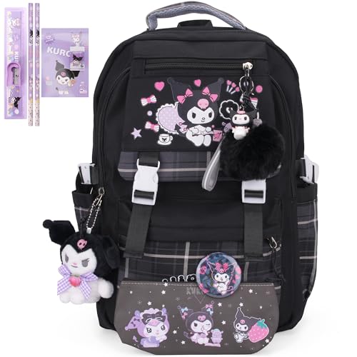 Juju Kur Backpack Kawaii Backpack - Cute Kawaii Stuff Mochila Kawaii - Cute Backpacks For Girls - Cute Backpack Kawaii Backpacks - Backpacks For School Girls - Cute Backpack For School (Bla)