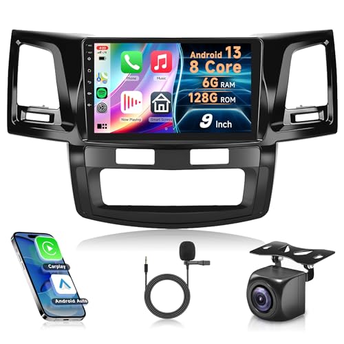 8 Core 6G+128G for Toyota Fortuner Hilux 2005-2014 Car Radio, Rimoody Android Car Stereo Wireless Carplay Android Auto 9 Inch Touchscreen GPS 4G-WiFi DSP-36 Mirror Link 59-UI Themes BT FM Camera