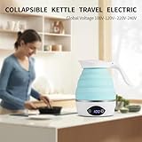 AUCOO Collapsible Travel Kettle Electric Portable Foldable Kettle for Boiling Water, Suitable for 110V & 220V Dual Voltage, for Tea & Coffee, 850W Small Mini BPA-free Silicone Blue