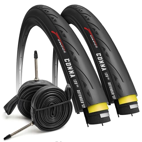 Fincci Road Bike 25-622 700x25c Tire with 700c Bike Tube Presta Valve - Foldable Kevlar 700c Bike Tire with 1 mm Nylon Puncture Resistant, 120 TPI - Accessories for Folding, Carbon, Racing, City Bikes