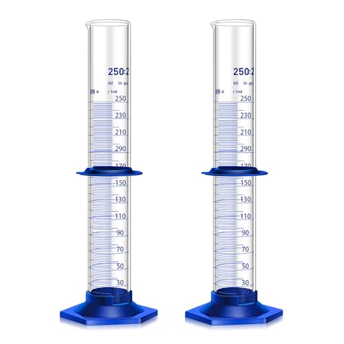 2PCS Graduated Cylinder Measuring Cylinder Thick Glass Lab Cylinders Glass Graduated Cylinder Glass Measuring Cylinder (250ML)
