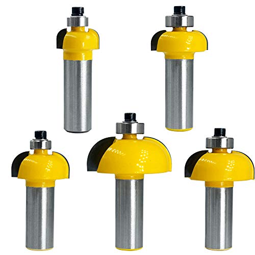 Wolfride 5pcs 1/2 Inch Shank Cove Router Bit Set Cove Molding Router Bits Radius Cove Router Bit Set for Woodworking | 1/8", 1/4", 5/16", 3/8", 1/2" Radius