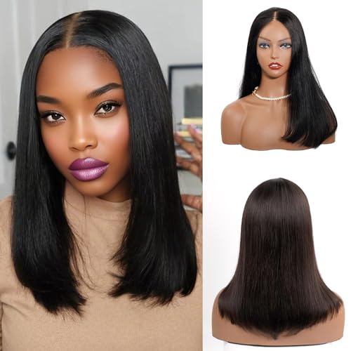 14" Glueless Long Bob Wig Human Hair, Upgraded 2x6 HD Lace Closure Wig 100% Virgin Vietnamese Hair, No Chemical Process Odor-Free, Pre Plucked Pre Cut Wear n' Go Wig Pre Bleached Knots Natural Black