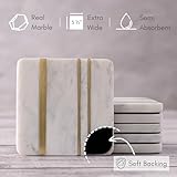 Cork & Mill Marble Coasters Set of 6 - Real Natural Stone - Luxury Aesthetic Square Coasters - Neutral White Marble with Gold Brass Inlay - Semi Absorbent Stone