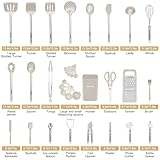 Kitchen Utensil Set-Silicone Cooking Utensils-33 Kitchen Gadgets & Spoons for Nonstick Cookware-Silicone and Stainless Steel Spatula Set-Best Kitchen Tools, Useful Pots (Khaki)