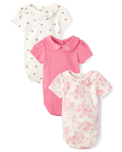 Gymboree,Unisex Baby,Short Sleeve Bodysuits,White Roses/Pink/Pink Floral,18-24 Months