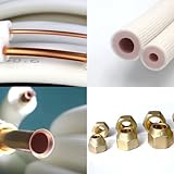 TAUROX 50FT Mini Split Line Set 1/4" & 1/2" O.D Copper Pipes Tubing and 3/8" White Thickened PE Insulation Coil, for Mini Split Air Conditioning or Heating Pump Equipment and HVAC with Flared Nuts.