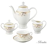 Lorren Home Trends La Luna Bone China 57-Piece 24K Gold Floral Design Dinnerware Set, Service for 8