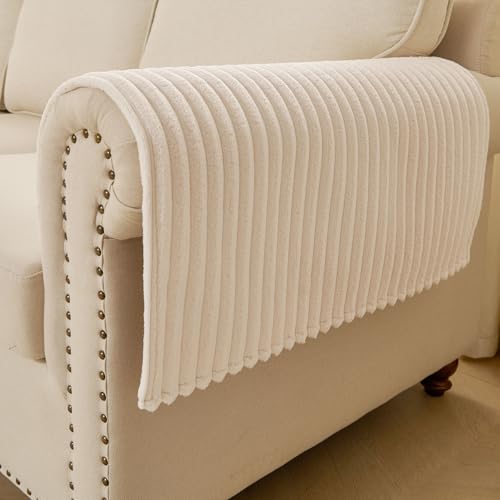 HAOMAIJIA Non-Slip Couch Armrest Covers for Sofa,Fuzzy Couch Arm Covers Set of 2,Washable Thick Soft Recliner Chair Arm Cover Protectors (Off White, 23" x 23" 2 Pack)