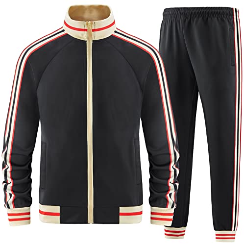 dioxoib Track Suits for Men Set 2 Piece Tracksuits Mens Sweatsuits Sets Jogging Two Piece Outfits Athletic Clothes Jogger Sweat Suits Running Sport leisure Clothing Black Ai-TZ001-L