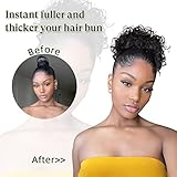 Oseti 1PCS Messy Bun Hair Piece Large Black Hair Buns Hair Pieces Curly Fake Hair Bun Clip on Ponytails for Women Updos Short Synthetic Bun Drawstring Ponytail Extension for Black Women (1B)