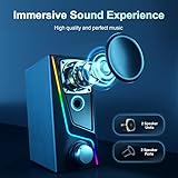 Computer Speakers, PC Speakers with 6 Lighting Modes, USB Powered Computer Speakers for Desktop Monitor with 2 Bass-Boost Ports, 2 Speaker Units, and 3.5mm Aux-in Cable for PC, Laptop, Tablet, Phone